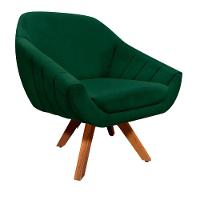 Kit 02 Poltronas Giratória Giovana Suede Base Madeira Verde