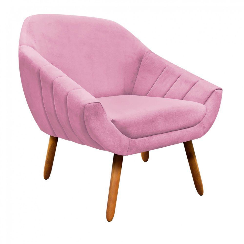 Poltrona Giovana Suede Pés Palito Castanho Drossi -rosa Bebê - 1