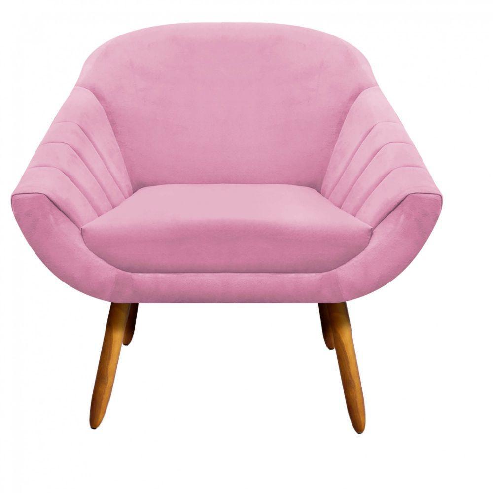 Poltrona Giovana Suede Pés Palito Castanho Drossi -rosa Bebê - 5