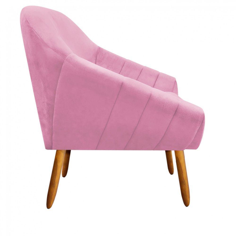 Poltrona Giovana Suede Pés Palito Castanho Drossi -rosa Bebê - 8
