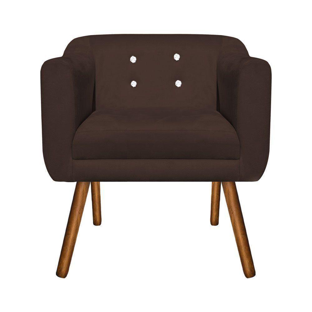 Poltrona Julia Suede Marrom Com Strass Pés Palito Castanho - 2