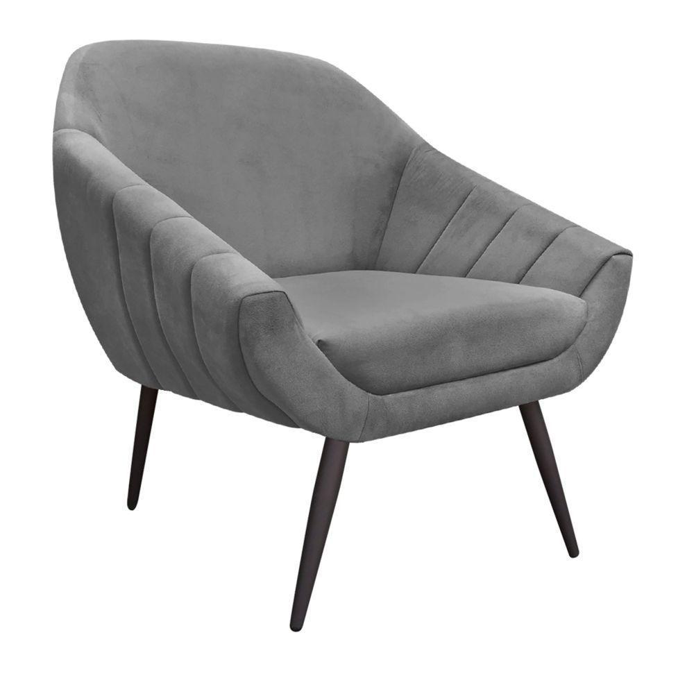 Kit 02 Poltronas Giovana Suede Grafite Pés Palito Ferro - 2