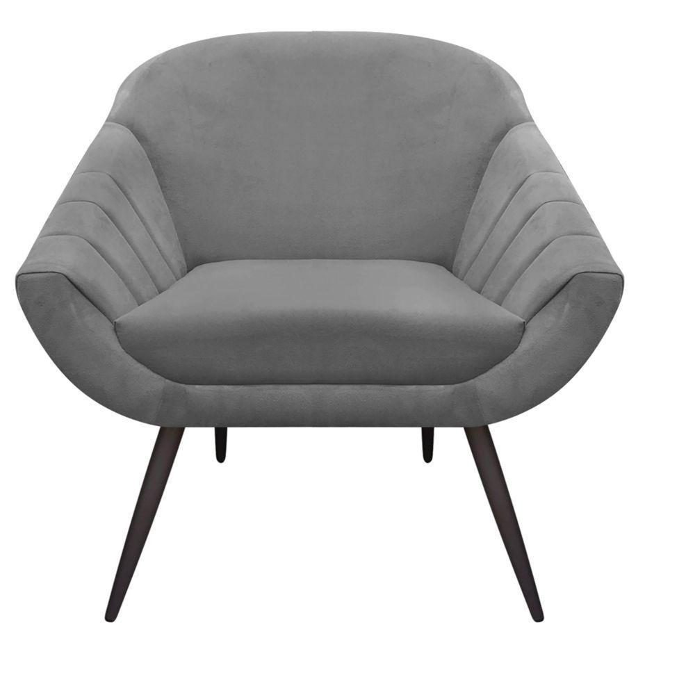 Kit 02 Poltronas Giovana Suede Grafite Pés Palito Ferro - 5