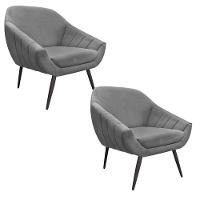 Kit 02 Poltronas Giovana Suede Grafite Pés Palito Ferro - 1