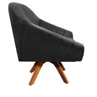 Kit 02 Poltronas Giratória Giovana Suede Preto Base Madeira - 2