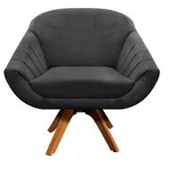 Kit 02 Poltronas Giratória Giovana Suede Preto Base Madeira - 12