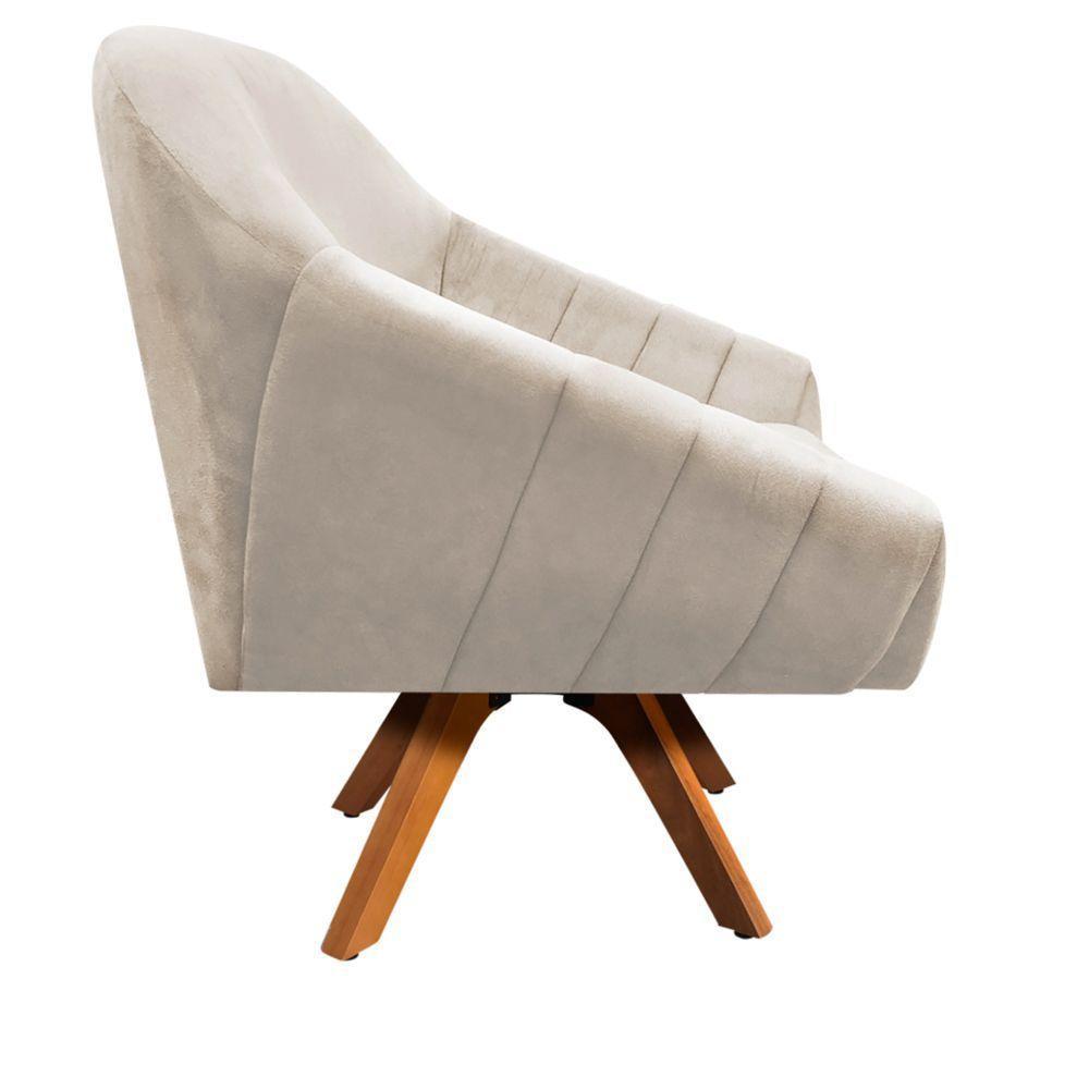 Kit 02 Poltronas Giratória Giovana Suede Bege Base Madeira - 3