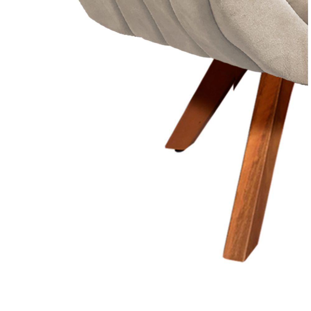 Kit 02 Poltronas Giratória Giovana Suede Bege Base Madeira - 5