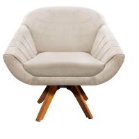 Kit 02 Poltronas Giratória Giovana Suede Bege Base Madeira - 2