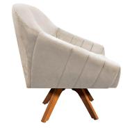 Kit 02 Poltronas Giratória Giovana Suede Bege Base Madeira - 3