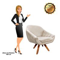 Kit 02 Poltronas Giratória Giovana Suede Bege Base Madeira - 7