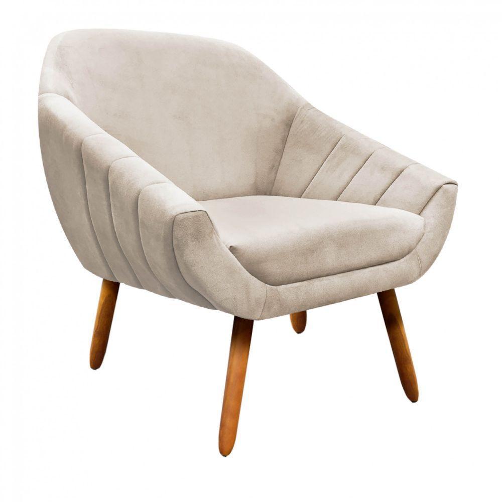 Poltrona Giovana Suede Pés Palito Castanho Drossi bege - 1