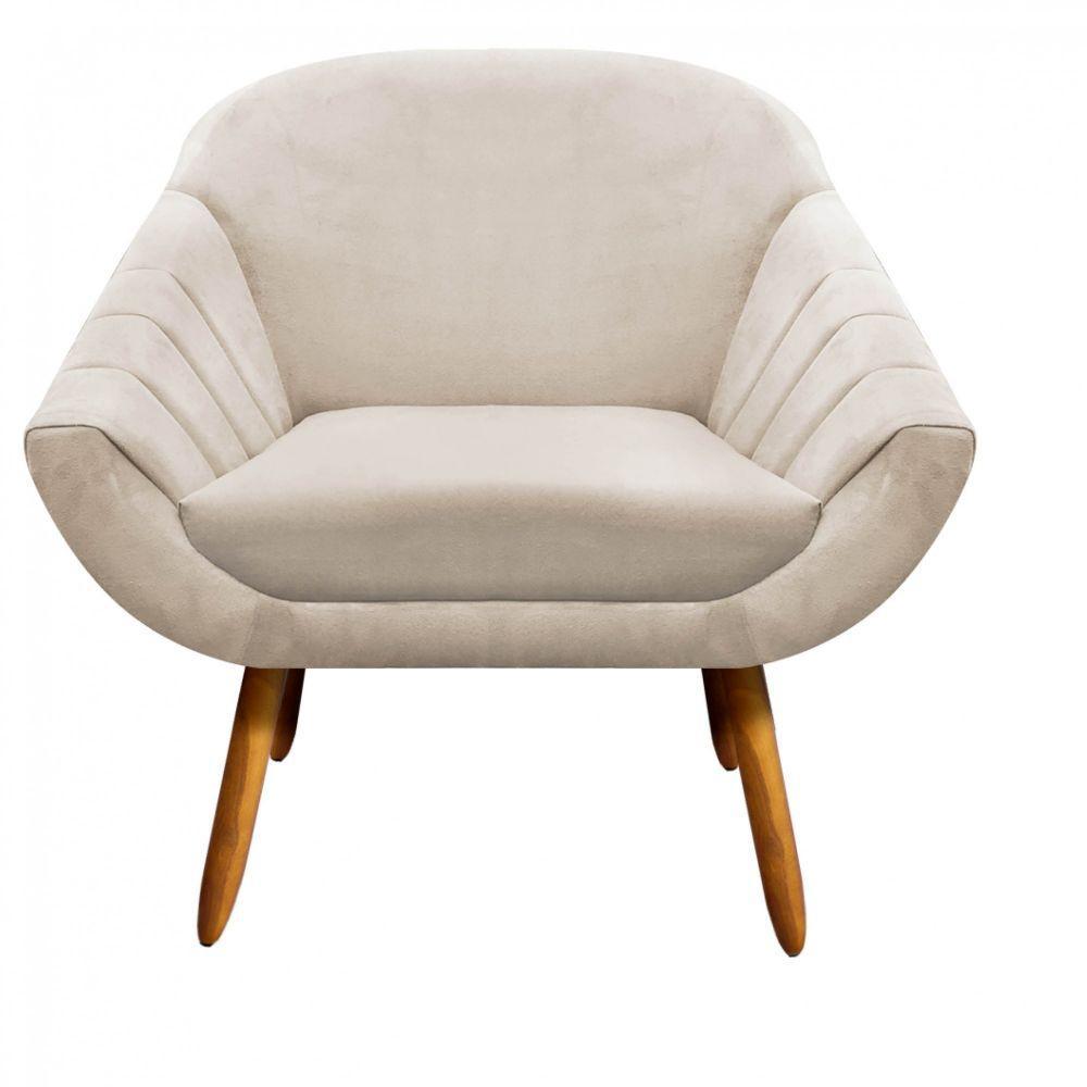Poltrona Giovana Suede Pés Palito Castanho Drossi bege - 8