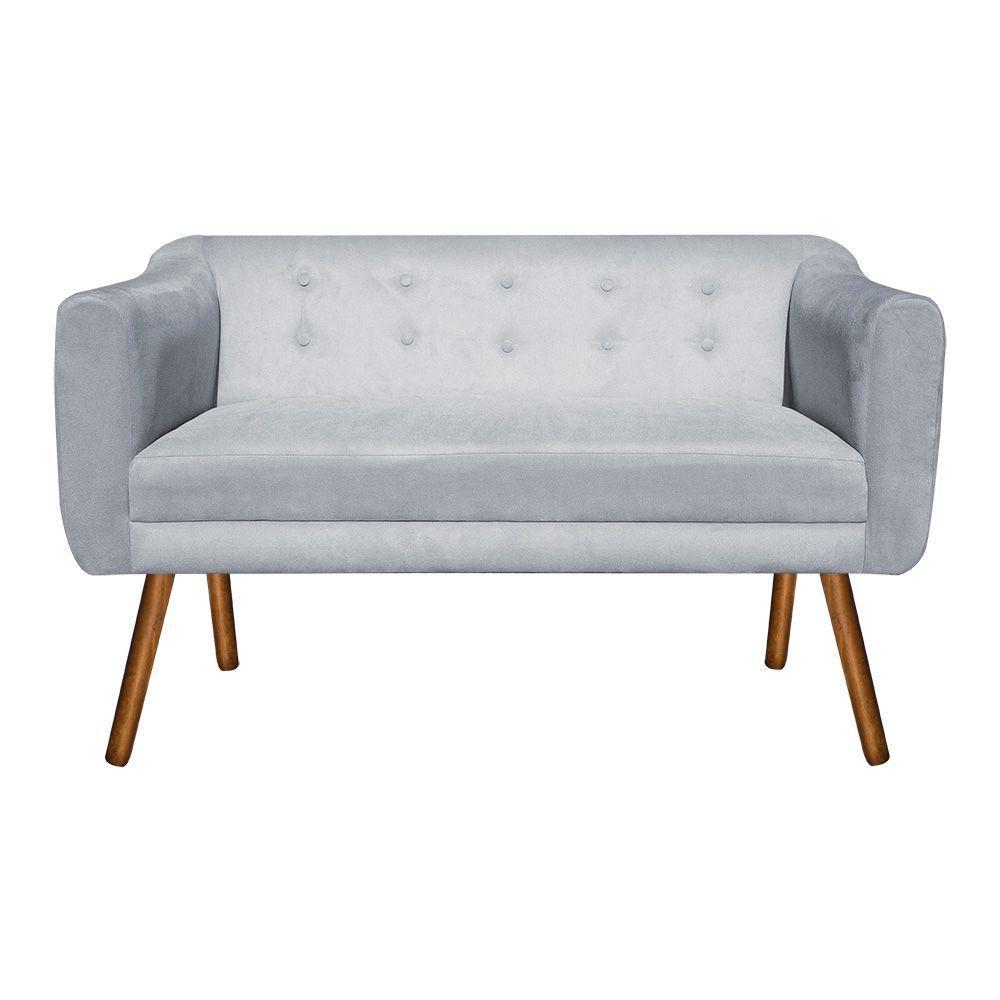 Namoradeira Julia 2 Lugares Suede Cinza Pés Palito Castanho - 3