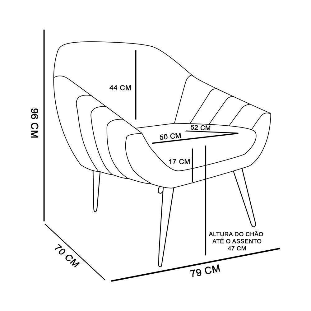 Kit 02 Poltronas Giovana Suede Bege Pés Palito Castanho - 5
