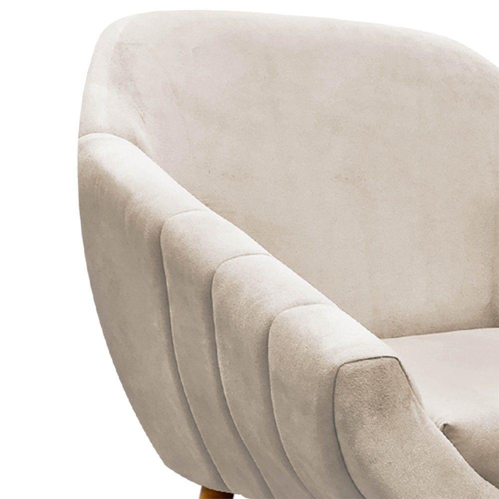 Kit 02 Poltronas Giovana Suede Bege Pés Palito Castanho - 8