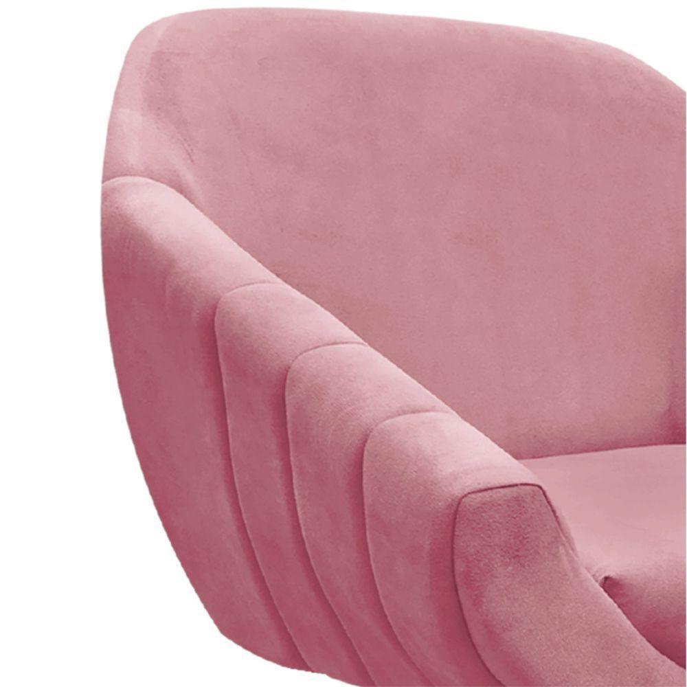 Kit 02 Poltronas Giratória Giovana Suede Base Madeira Rose - 6