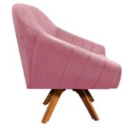 Kit 02 Poltronas Giratória Giovana Suede Base Madeira Rose - 8