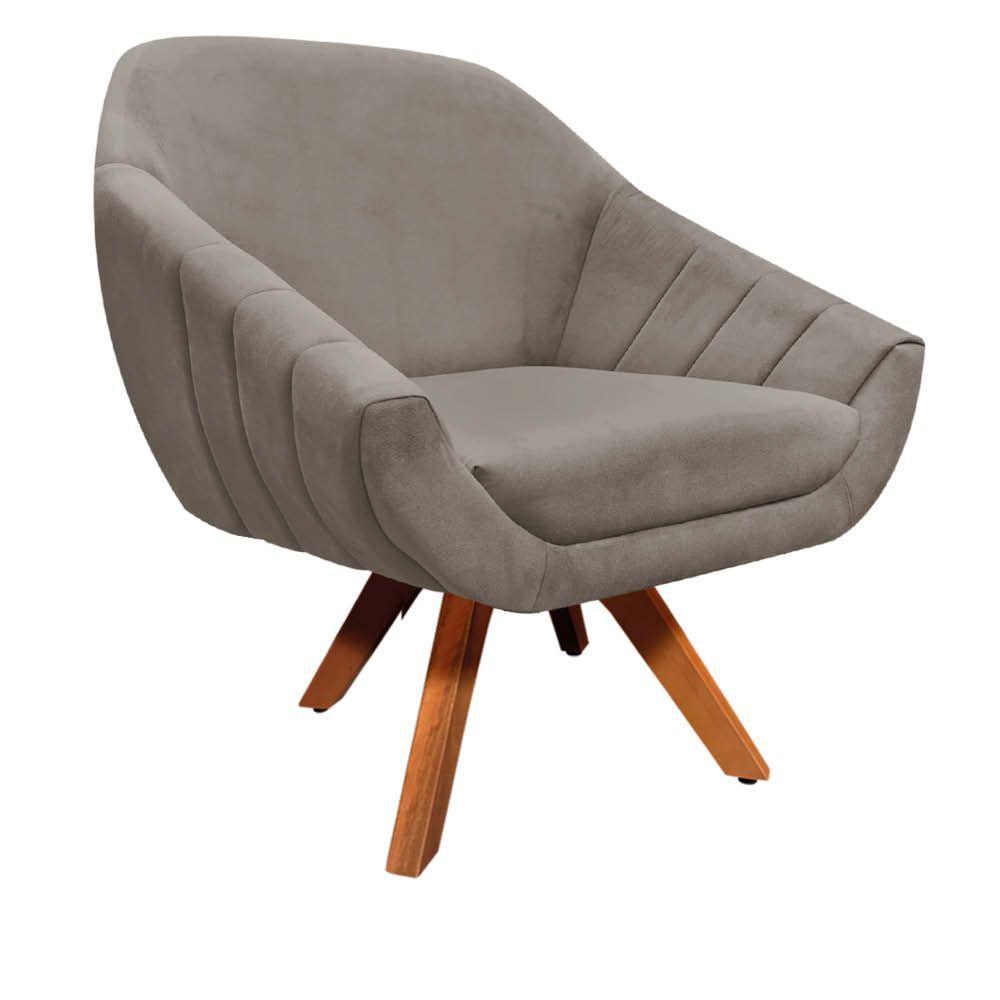 Kit 02 Poltronas Giratória Giovana Suede Marrom Base Madeira - 2