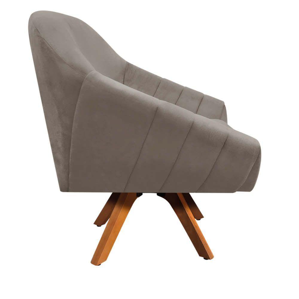 Kit 02 Poltronas Giratória Giovana Suede Marrom Base Madeira - 8