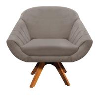 Kit 02 Poltronas Giratória Giovana Suede Marrom Base Madeira - 5