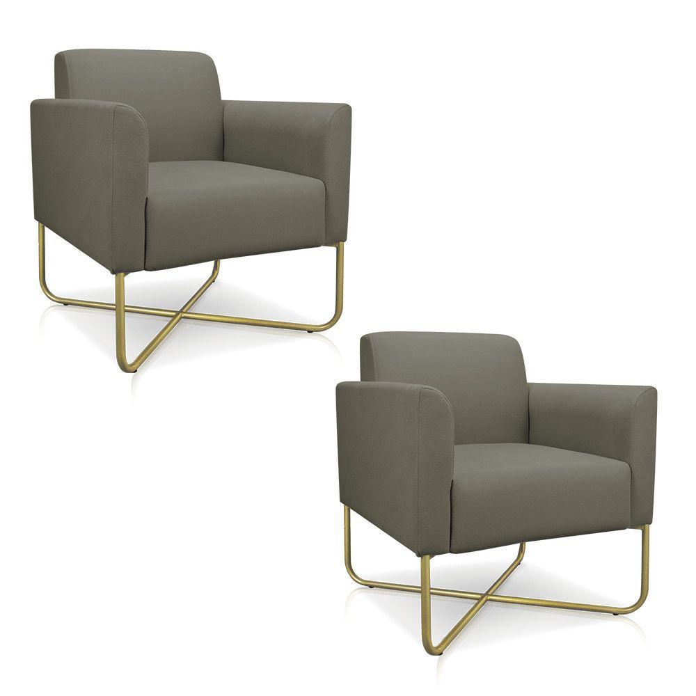 02 Poltronas Marisa Suede Base X Industrial Dourada Marrom - 1