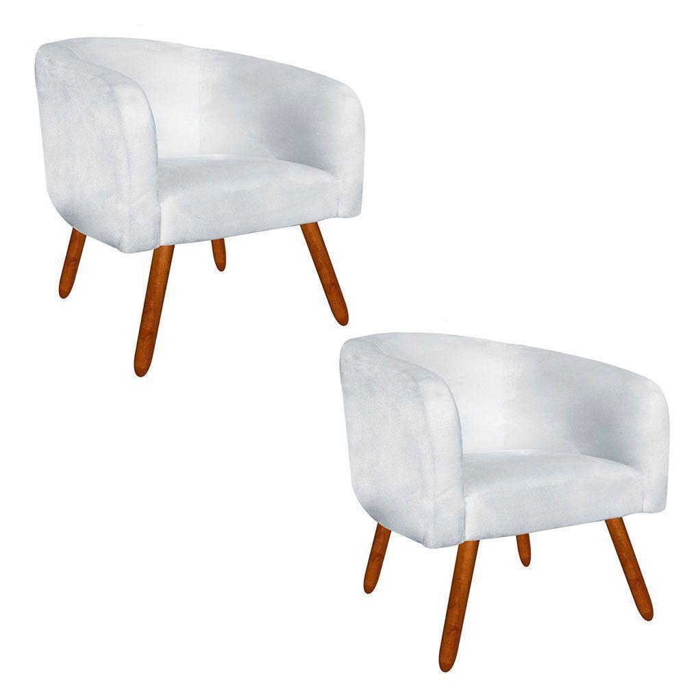 Kit 02 Poltronas Stella Suede Cinza Pés Palito Castanho - 2