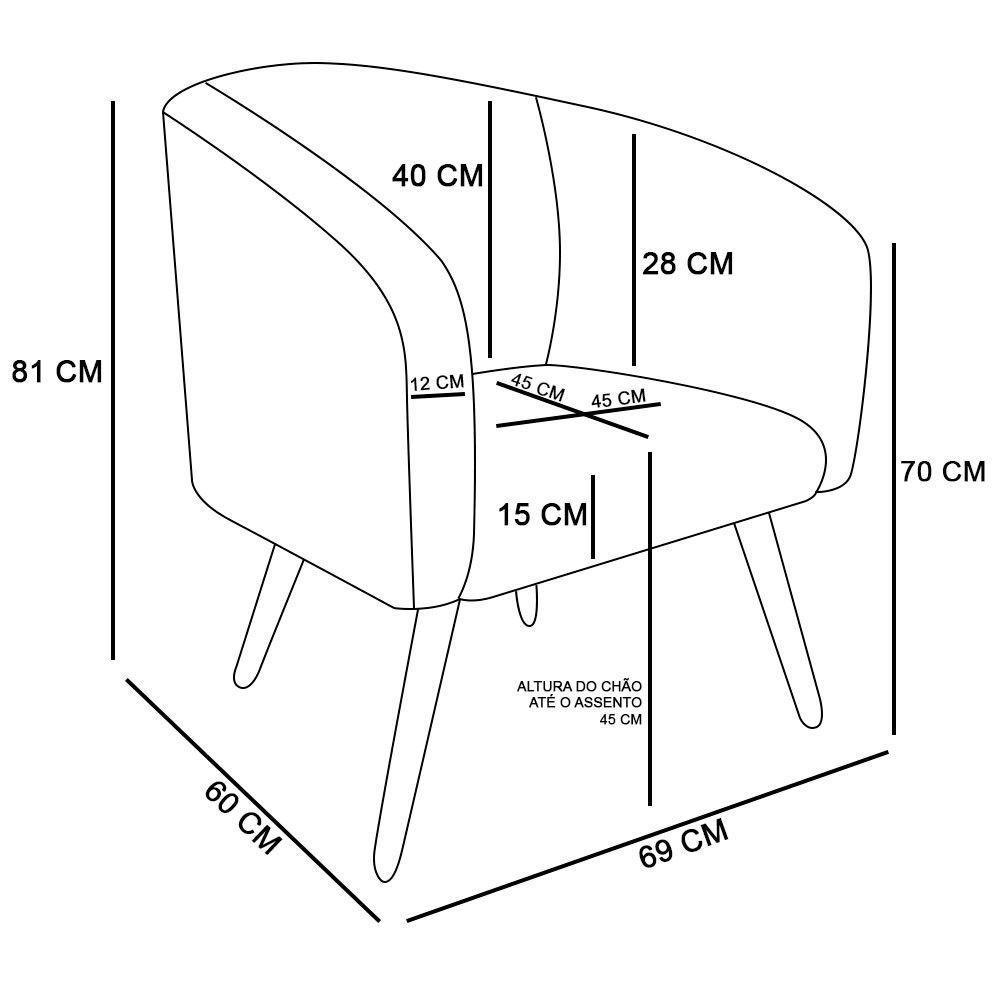 Kit 02 Poltronas Stella Suede Cinza Pés Palito Castanho - 3