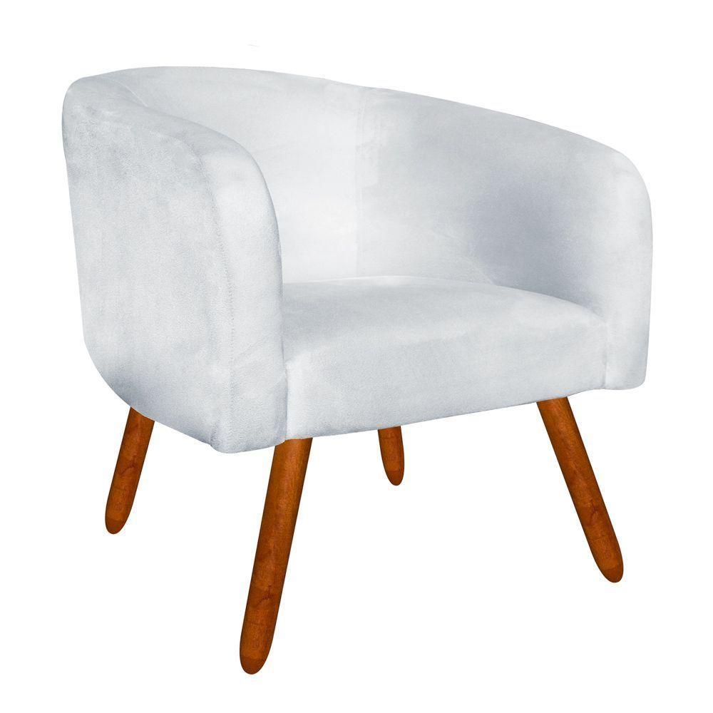 Kit 02 Poltronas Stella Suede Cinza Pés Palito Castanho - 8