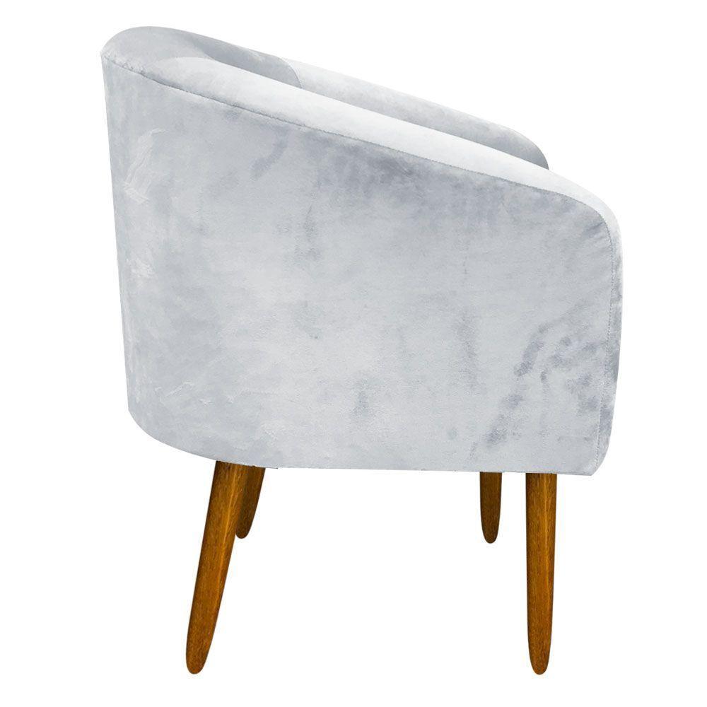 Kit 02 Poltronas Stella Suede Cinza Pés Palito Castanho - 9