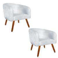 Kit 02 Poltronas Stella Suede Cinza Pés Palito Castanho - 2