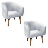 Kit 02 Poltronas Stella Suede Cinza Pés Palito Castanho - 7