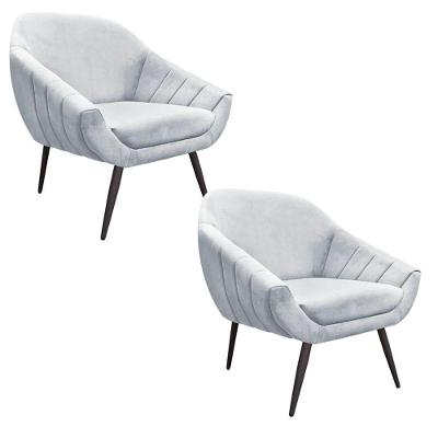 Kit 02 Poltronas Giovana Suede Cinza Pés Palito Ferro Drossi