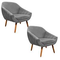 Kit 02 Poltronas Giovana Suede Pés Palito Castanho Grafite - 1