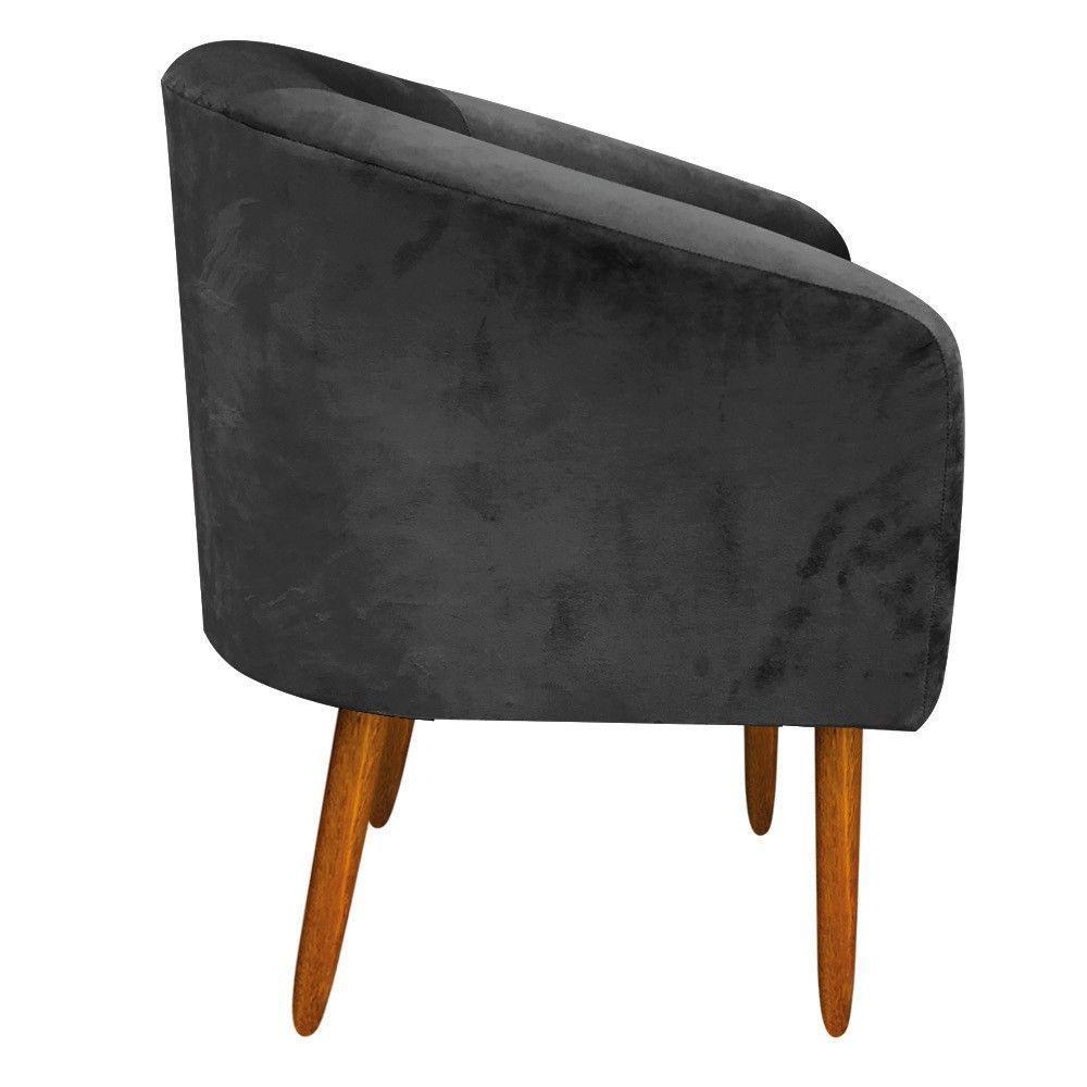 Kit 02 Poltronas Stella Suede Preto Pés Palito Castanho - 3