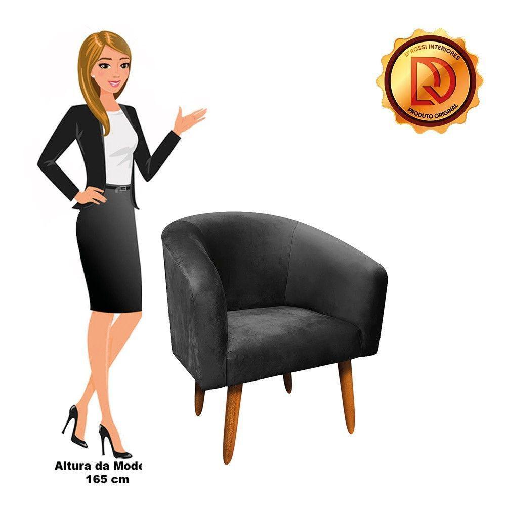Kit 02 Poltronas Stella Suede Preto Pés Palito Castanho - 5