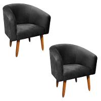 Kit 02 Poltronas Stella Suede Preto Pés Palito Castanho - 1
