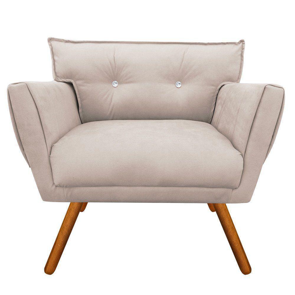 Poltrona Anitta Suede Bege Com Strass Pés Palito Castanho - 1