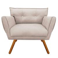 Poltrona Anitta Suede Bege Com Strass Pés Palito Castanho - 1