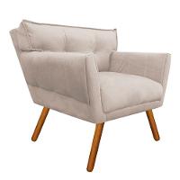 Poltrona Anitta Suede Bege Com Strass Pés Palito Castanho - 3