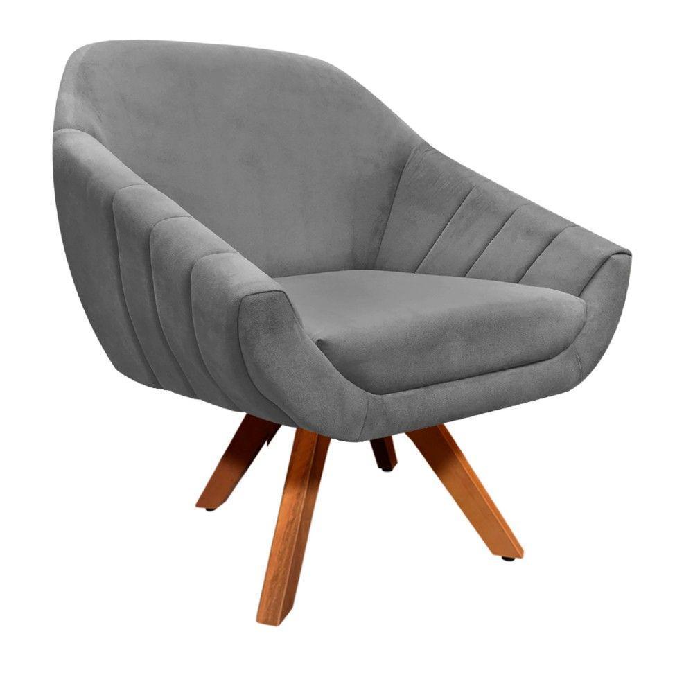Poltrona Giratória Giovana Suede Grafite Base Madeira D´rossi - 7