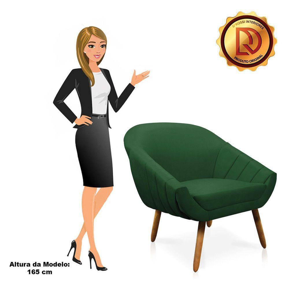 Poltrona Giovana Suede Verde Pés Palito Castanho D´rossi - 4