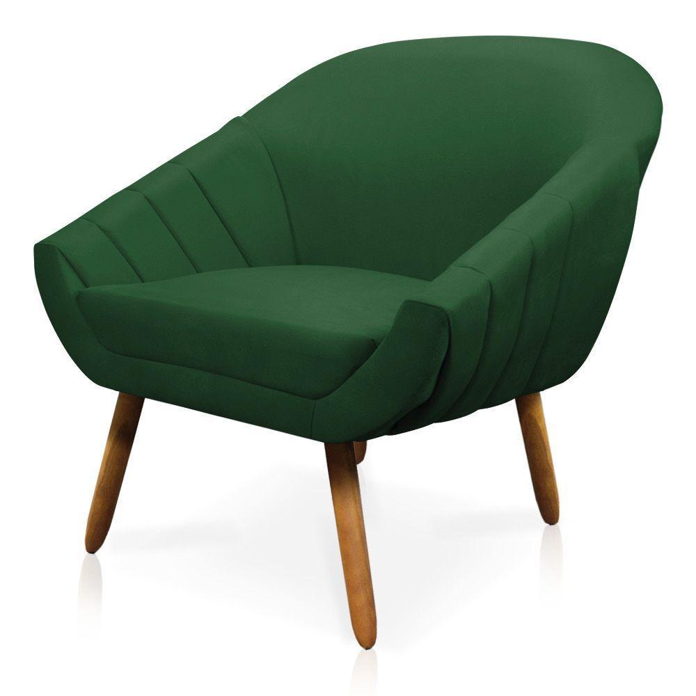 Poltrona Giovana Suede Verde Pés Palito Castanho D´rossi - 6