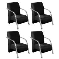 Kit 4 Poltronas 1 Lugar Sevilha Braço Pé Alumínio Preto - 1