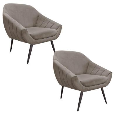 Kit 02 Poltronas Giovana Suede Marrom Rato Pés Palito Ferro