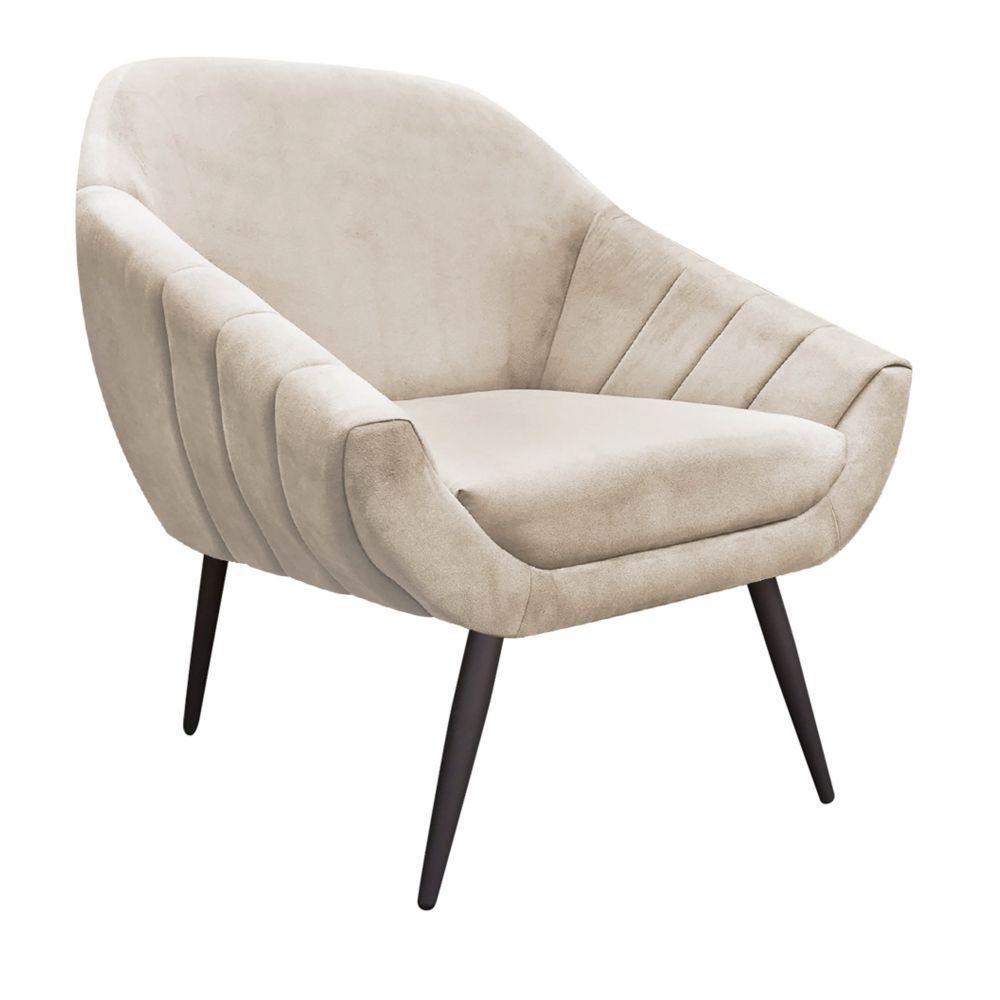 Kit 02 Poltronas Giovana Suede Bege Pés Palito Ferro Drossi - 3