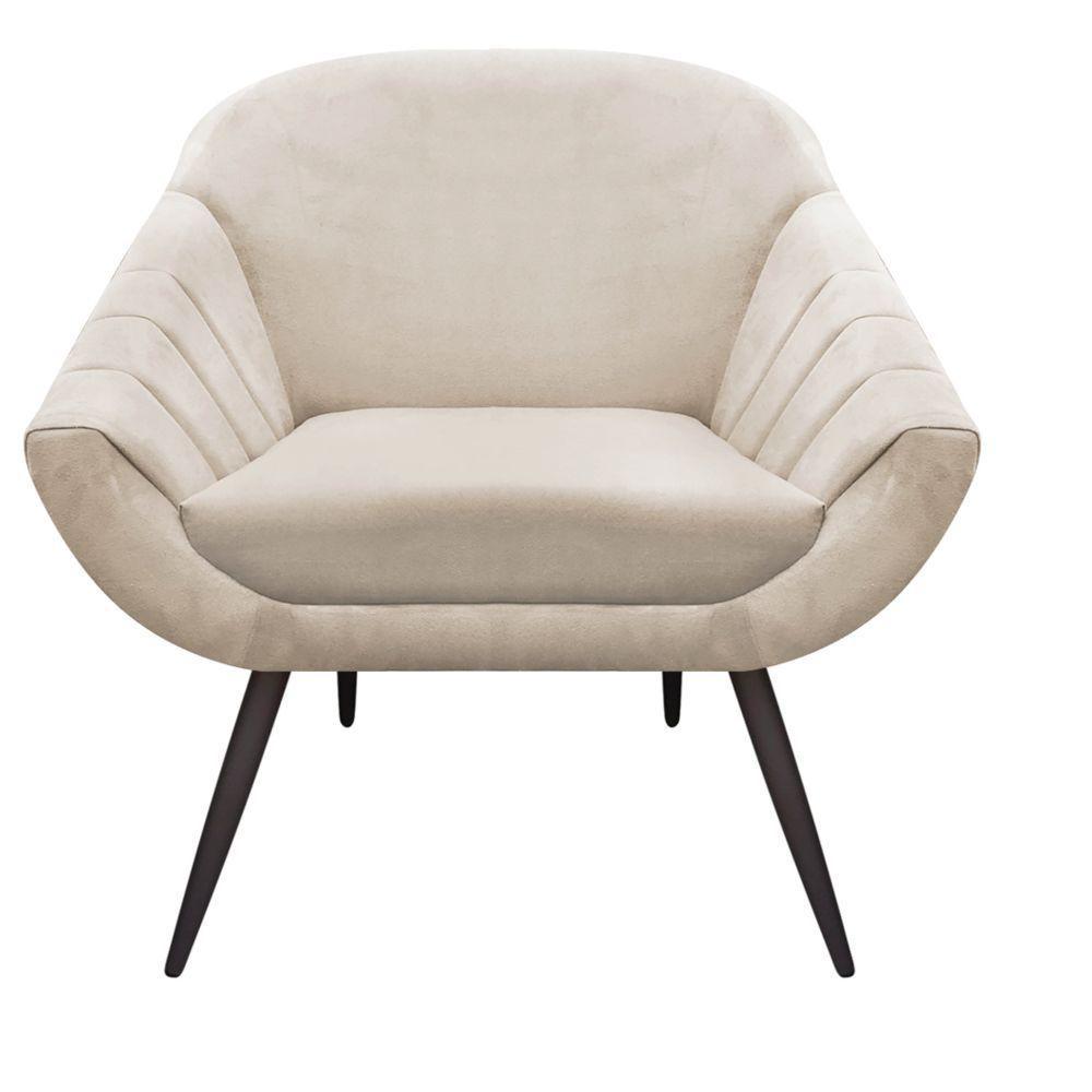 Kit 02 Poltronas Giovana Suede Bege Pés Palito Ferro Drossi - 5