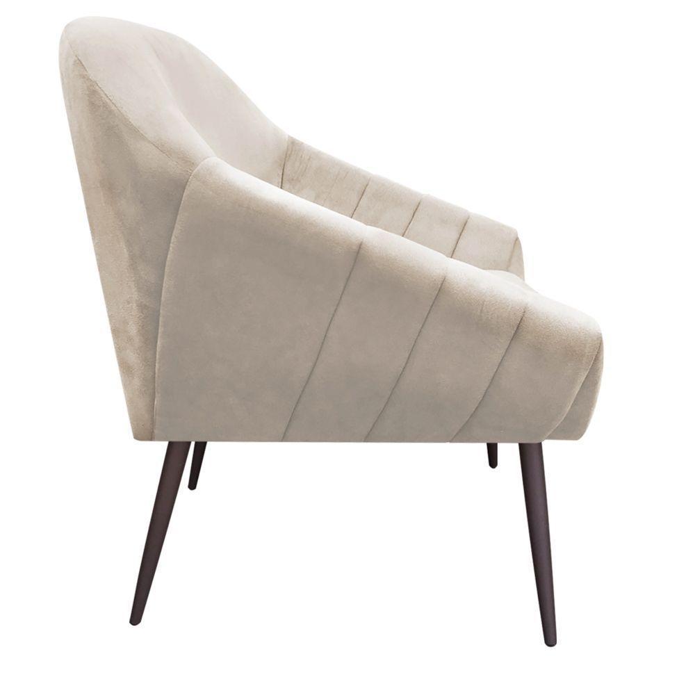 Kit 02 Poltronas Giovana Suede Bege Pés Palito Ferro Drossi - 7
