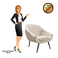 Kit 02 Poltronas Giovana Suede Bege Pés Palito Ferro Drossi - 10