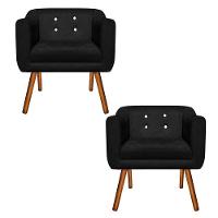 Kit 02 Poltronas Julia Preto Strass Pés Palito Castanho - 1